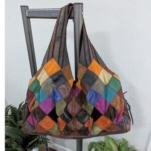 The Lucky Brand Vintage Boho Leather Patchwork Shoulder Tote Bag